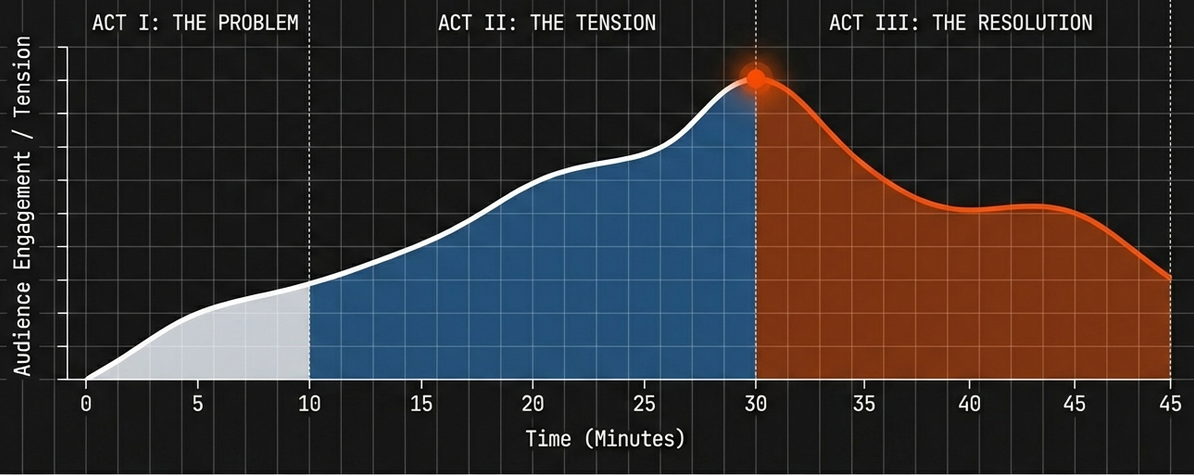 3 act structure of a cybersecurity webinar broken down minute by minute.